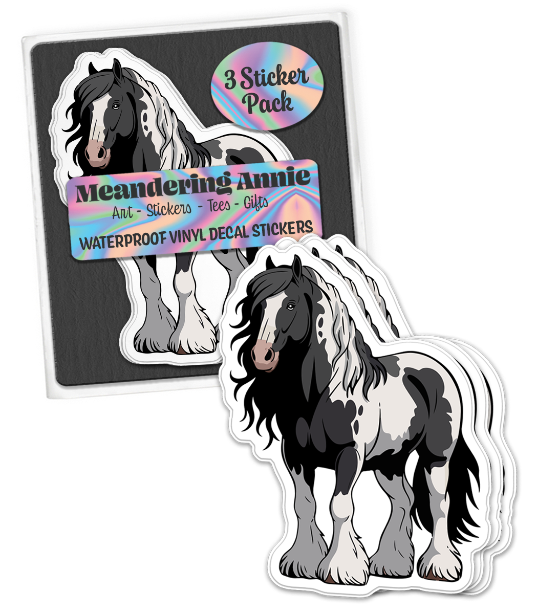3" Gypsy Vanner Horse Sticker - Spotted Irish Romani Cob Horses Decal Stickers Waterproof