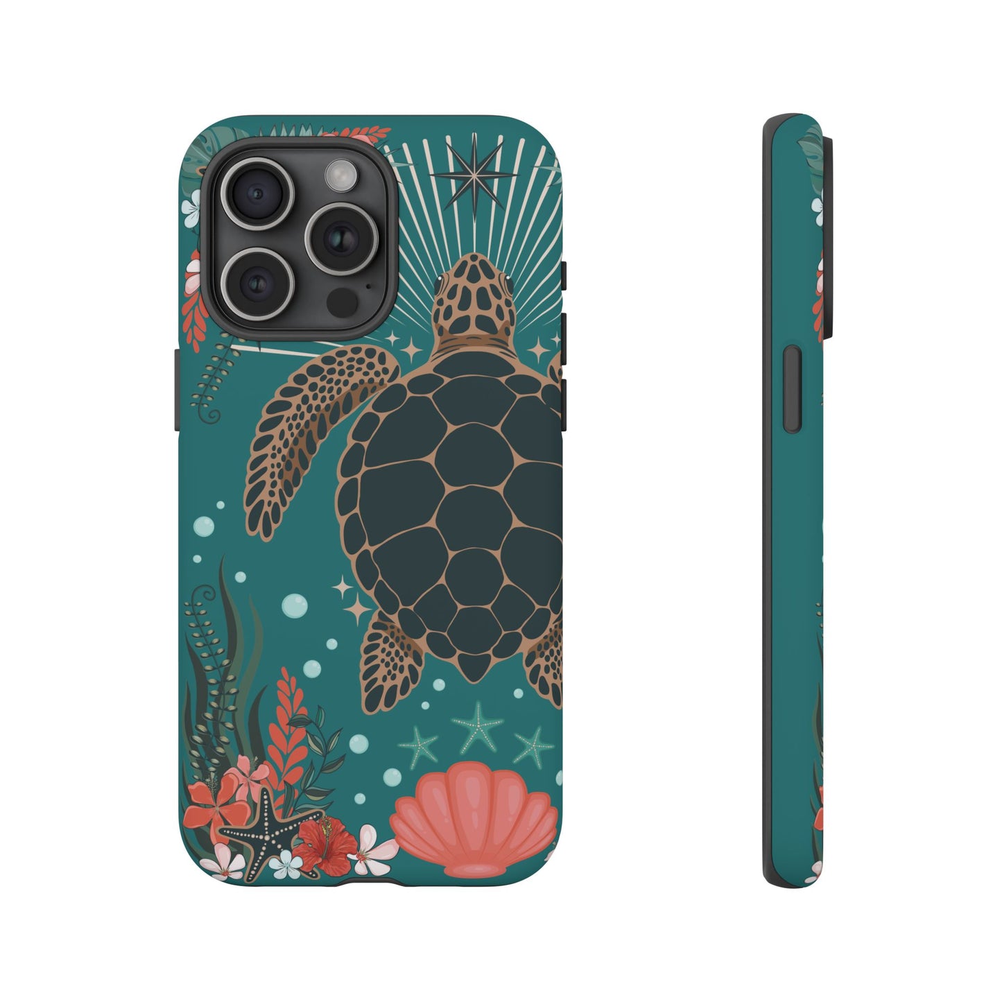 Sea Turtle Illustration Phone Case | Ocean Turtles Coral Floral Pattern Cell Phone Cases - Iphone, Google Pixel, Samsung - Matte Finish