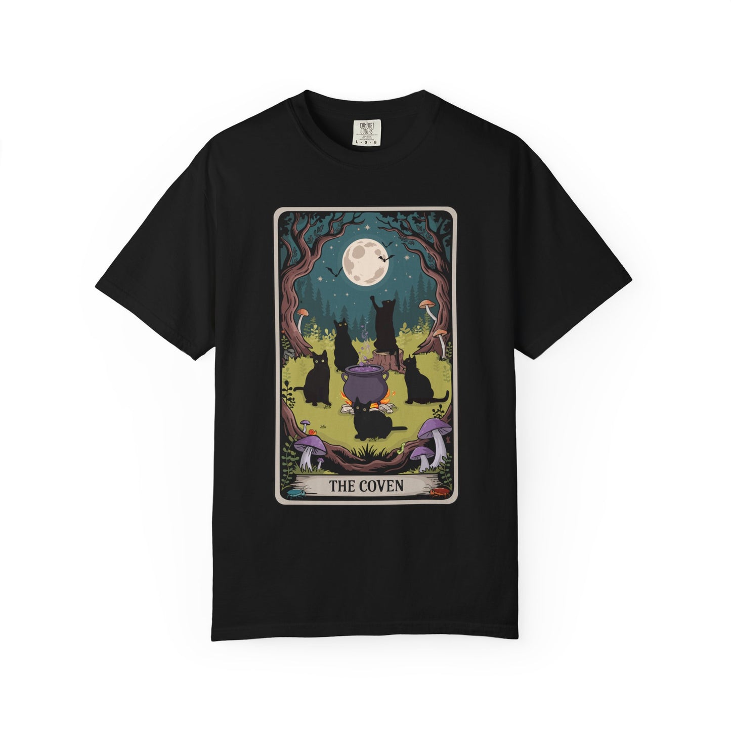 The Coven Tarot Black Cats T-shirt, Witchy Halloween Cat Tee, Full Moon Forest Cauldron Shirt, Wiccan Pagan Magic Top, Witch Gothic Apparel