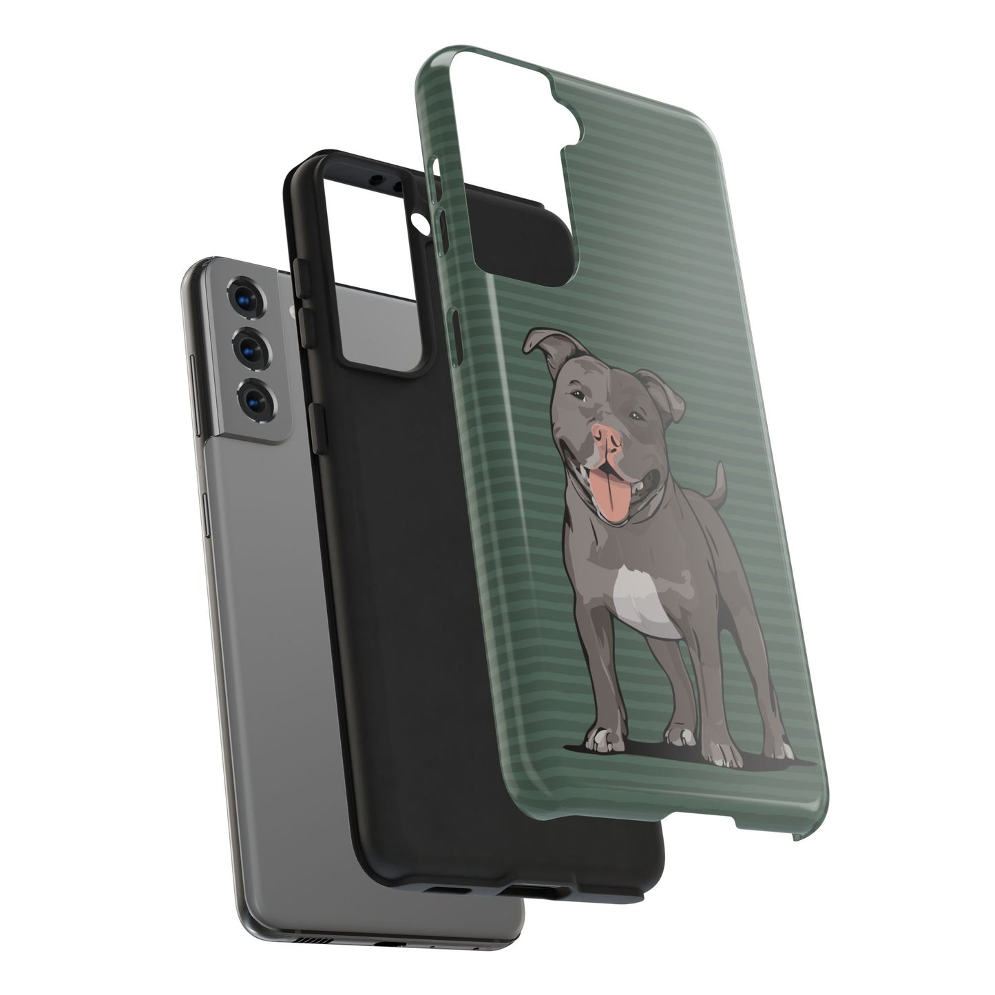 Gray Pit Bull Terrier Dog Phone Case, Tough Phone Cases Pet Pitbull Dogs Green Stripe Pattern