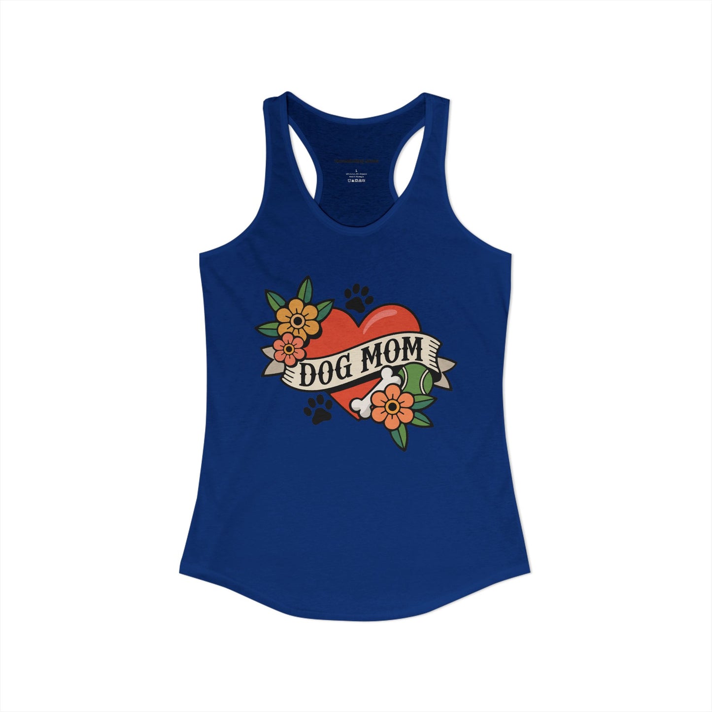 Dog Mom Heart Tattoo Racerback Tank Top, Womens Vintage Tattoos Dogs Paw Prints Artwork, Childless Dog Lady Sleeveless Shirt