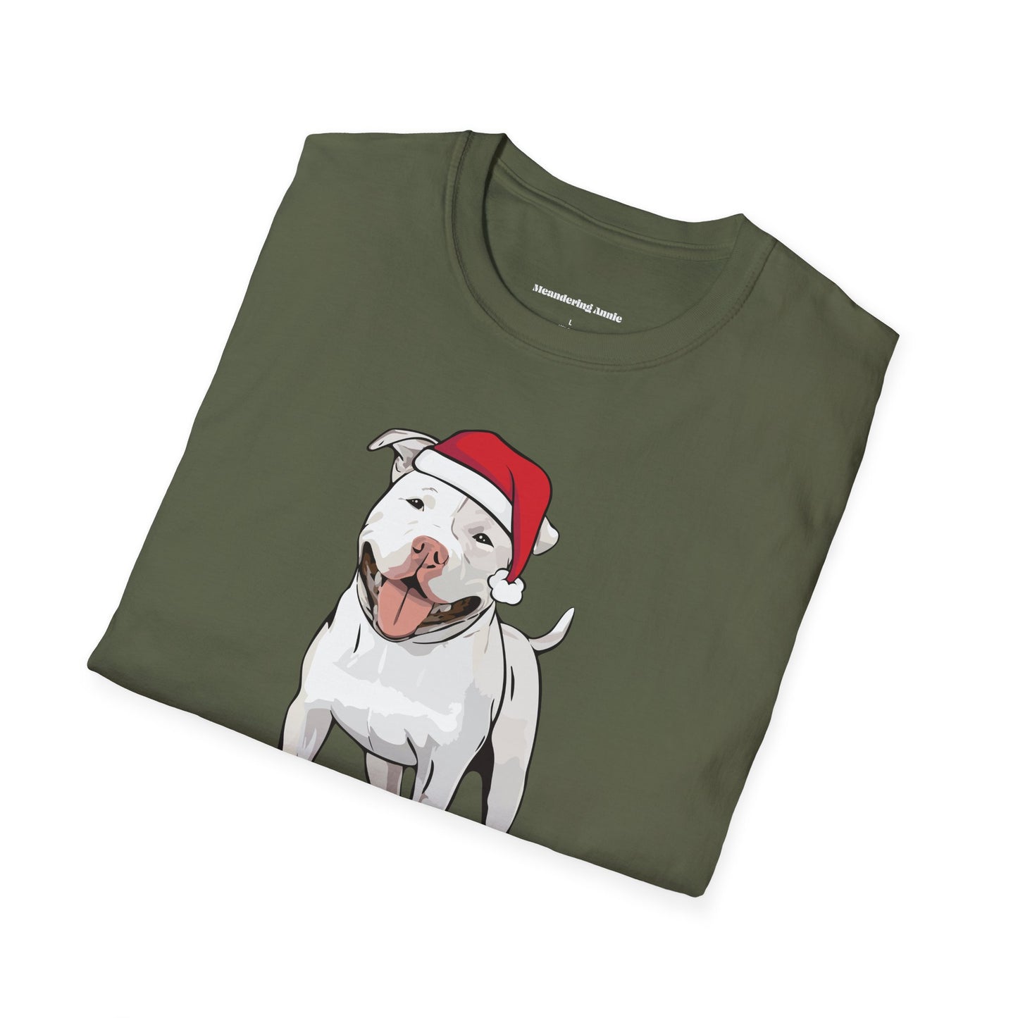 Santa Pitbull Dog Christmas T-Shirt, Holiday Pit Bull Terrier Dogs Pet Lover Gift, Xmas Puppy Shirt, Mens Womens Unisex Seasonal Tee