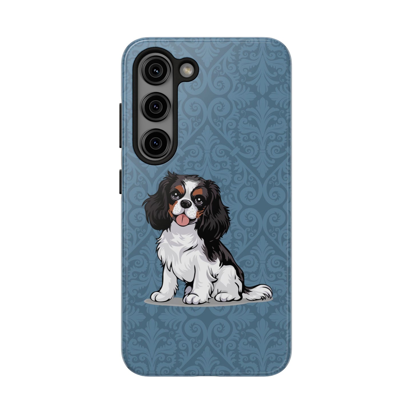 Tricolor Cavalier King Charles Spaniel Dog Phone Case, Tough Phone Cases Pet Dogs Blue Pattern