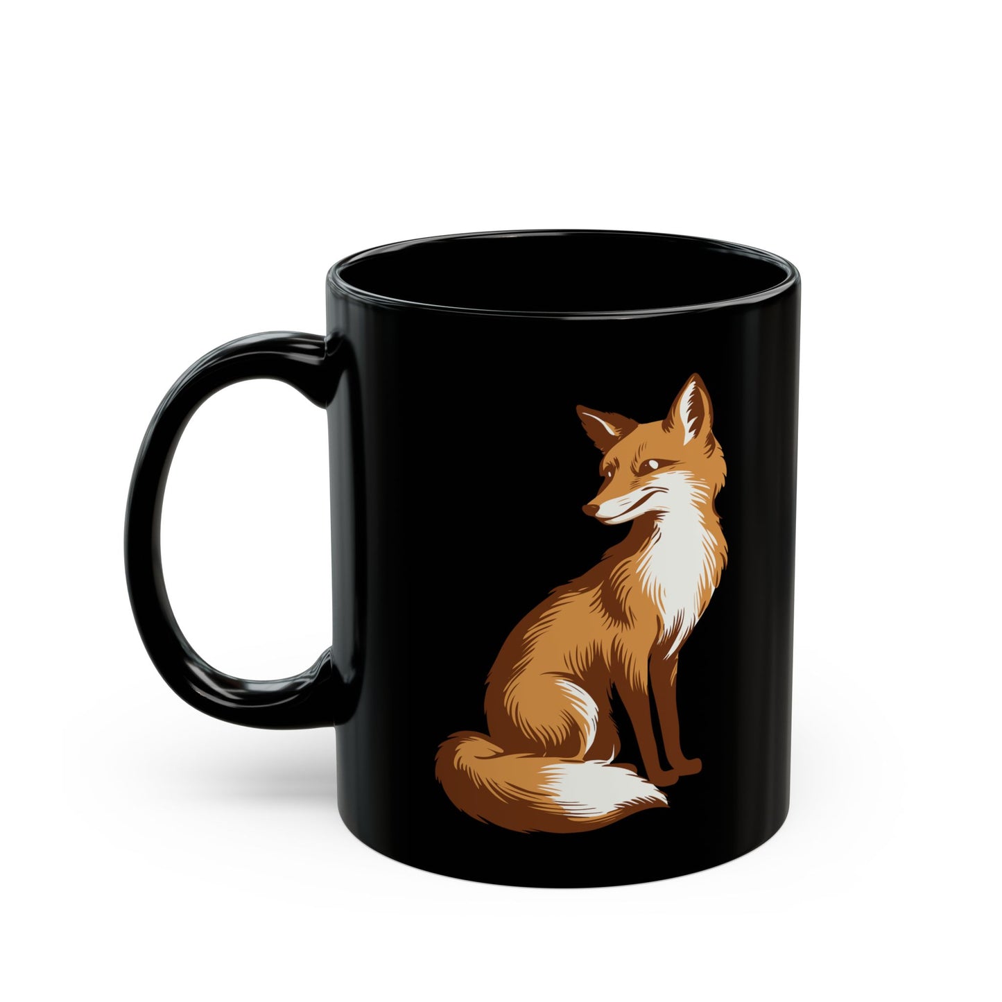 Little Fox Black Ceramic Coffee Mug 11oz with Animal Foxes Print