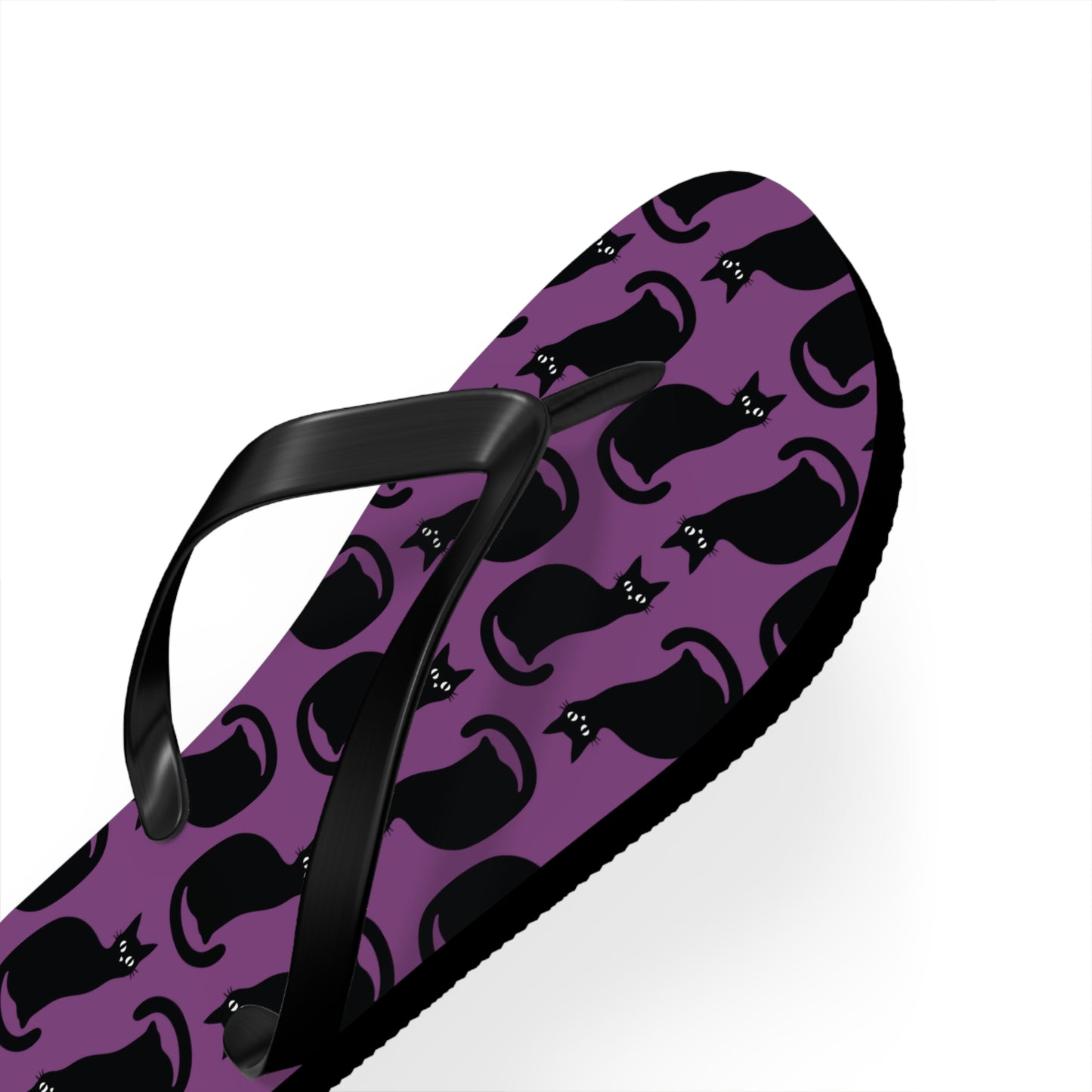 Black Cat Pattern Flip Flops | PurpleGoth Cat Silhouette Beach Sandals, Halloween Spooky Gothic Summer Footwear