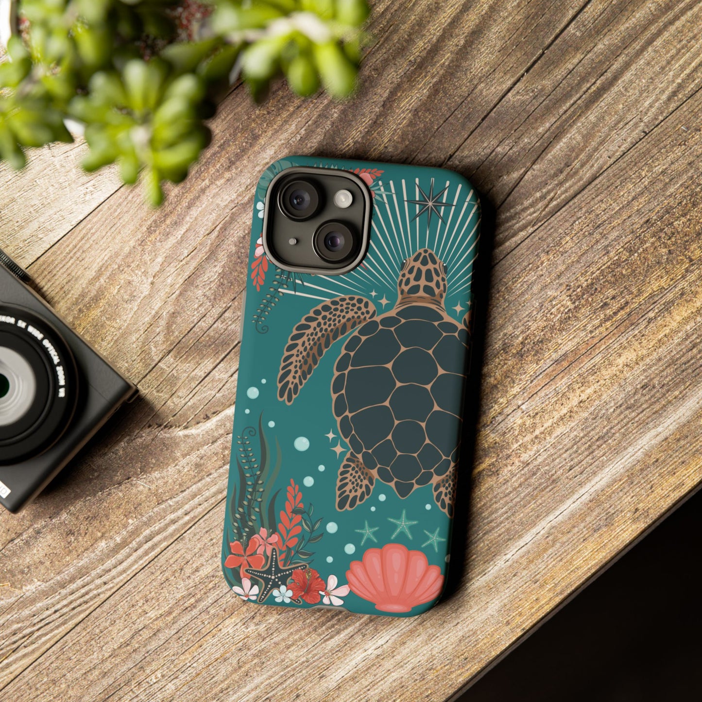 Sea Turtle Illustration Phone Case | Ocean Turtles Coral Floral Pattern Cell Phone Cases - Iphone, Google Pixel, Samsung - Matte Finish