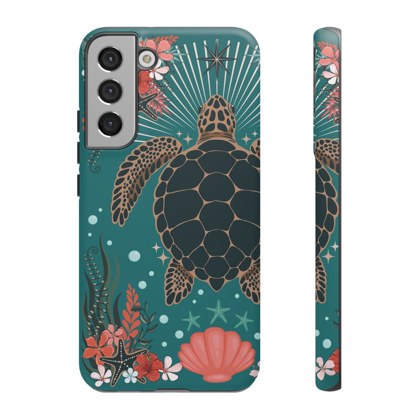 Sea Turtle Illustration Phone Case | Ocean Turtles Coral Floral Pattern Cell Phone Cases - Iphone, Google Pixel, Samsung - Matte Finish