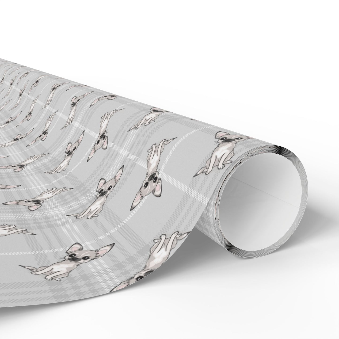 Chihuahua Dog Wrapping Paper | Chihuahuas Puppy Dogs Gift Wrap Roll, White Gray Plaid Matte Finish, Christmas, Birthday, Anniversary