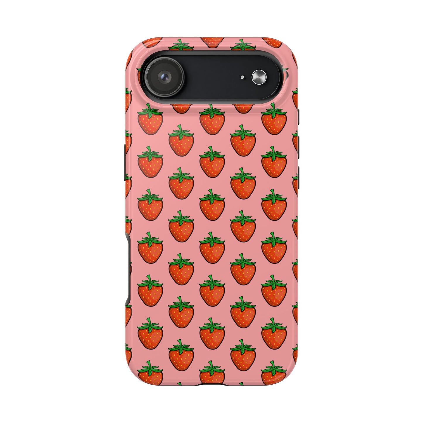 Strawberry Pattern Tough Phone Case, Cute Pink Berry Fruit Strawberries Design Cell Phone Cases
