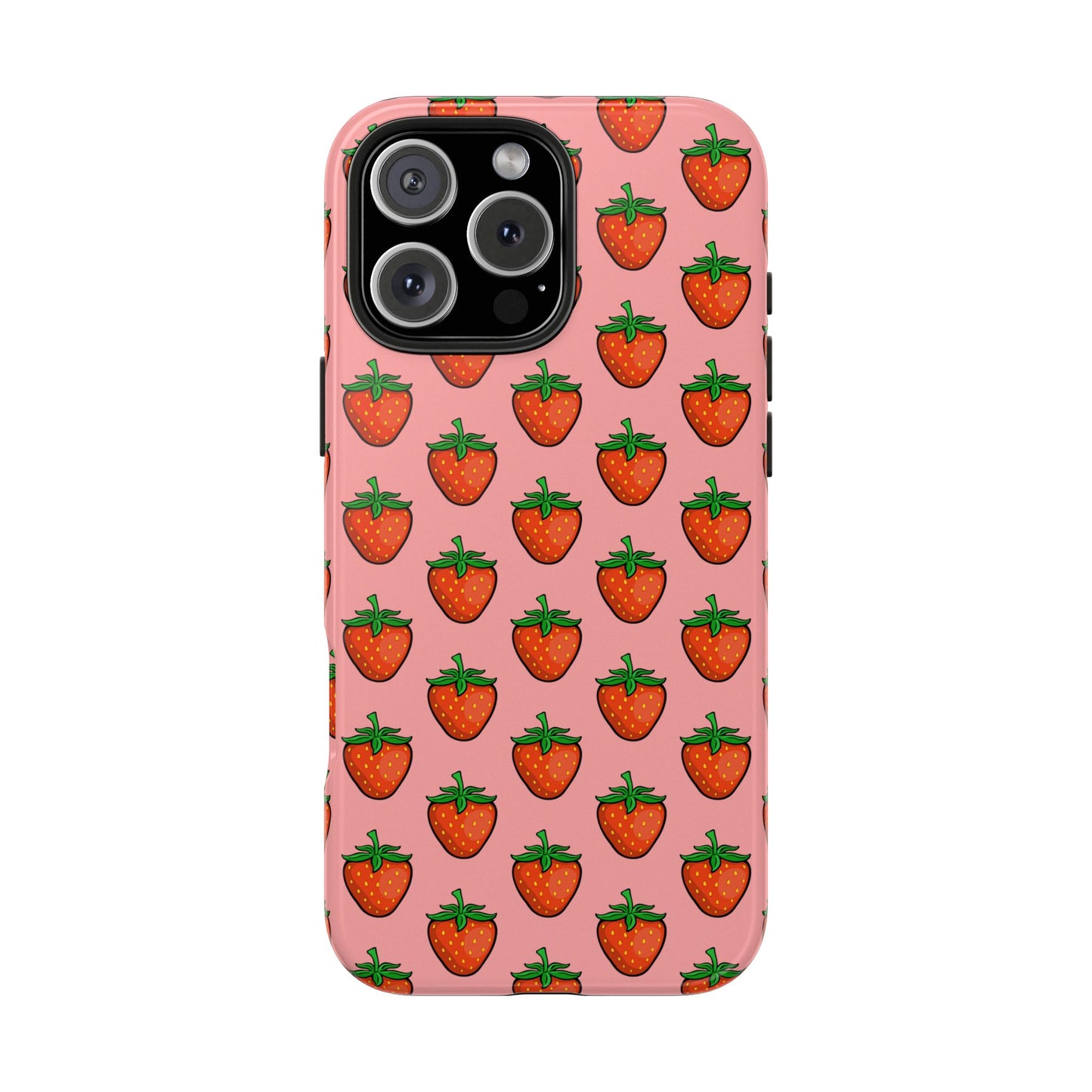 Strawberry Pattern Tough Phone Case, Cute Pink Berry Fruit Strawberries Design Cell Phone Cases