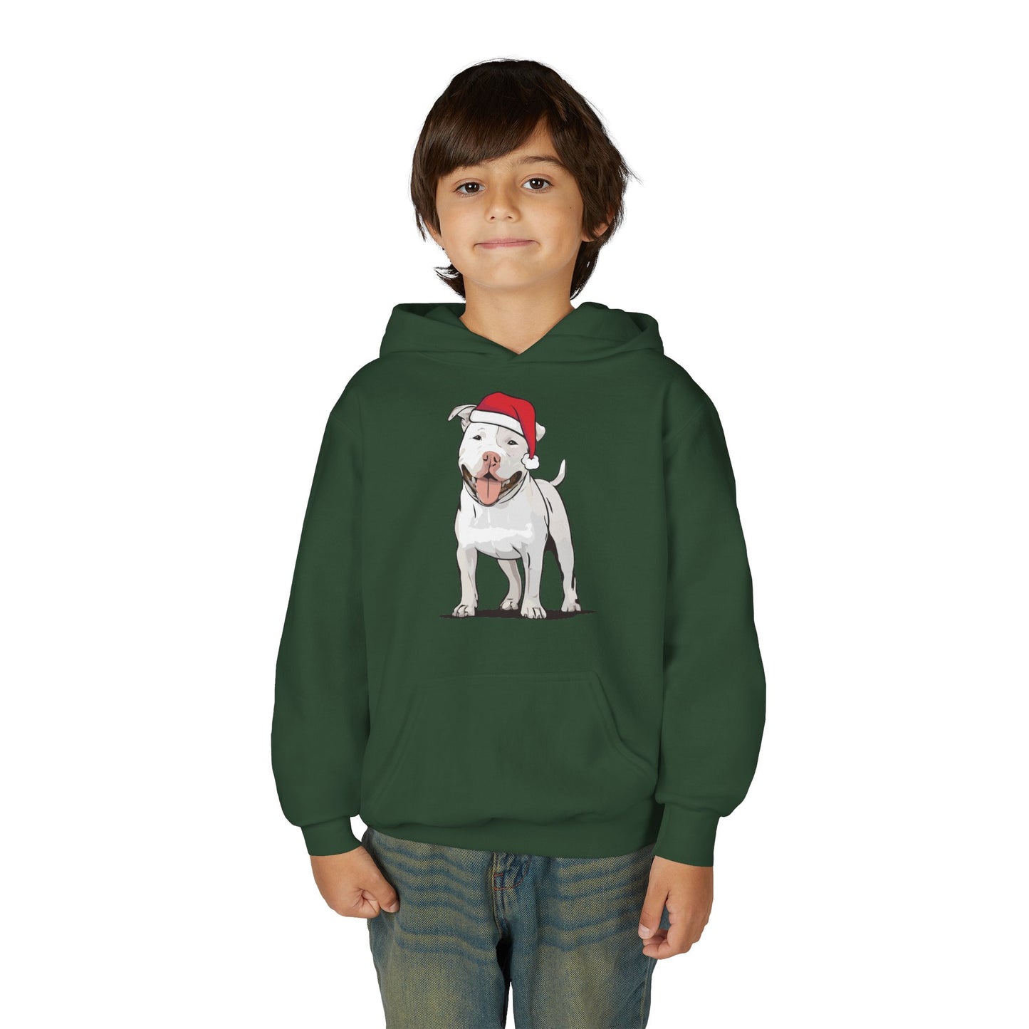 Kids Christmas Pit Bull Terrier Puppy Dog Pullover Hoodie, Kid's Holiday Xmas Santa Dogs Hooded Sweatshirt