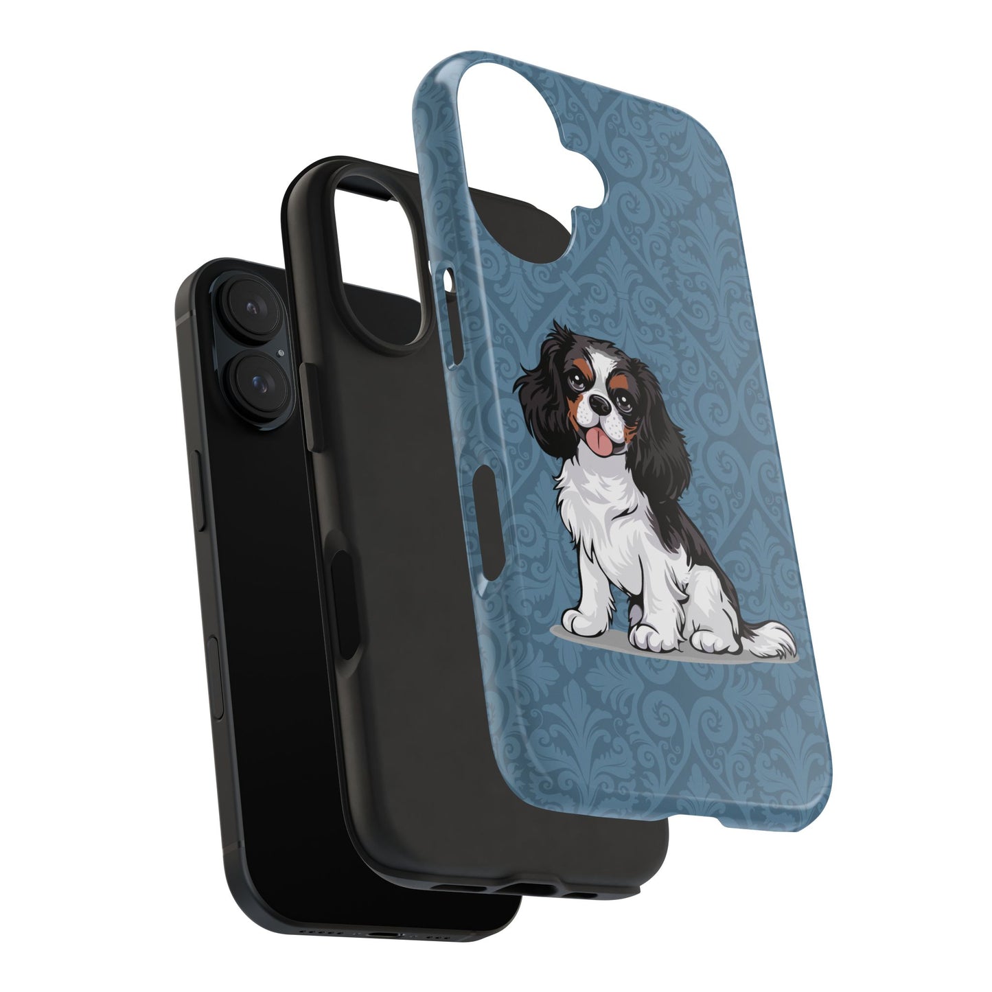 Tricolor Cavalier King Charles Spaniel Dog Phone Case, Tough Phone Cases Pet Dogs Blue Pattern