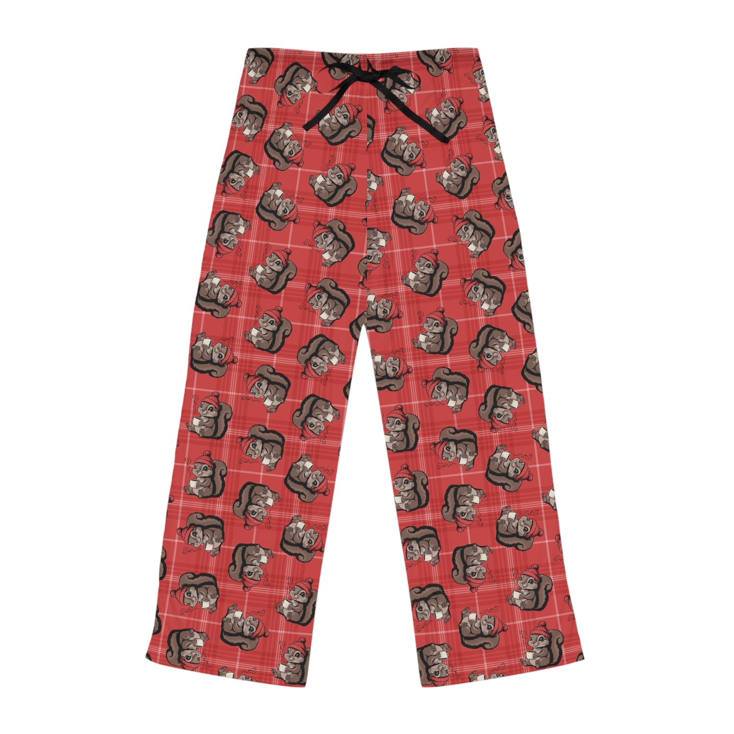 Cozy Squirrels Women's Pajama Pants, Squirrel Red Plaid PJ Bottoms, Fall Winter Loungewear, Matching Christmas Holiday Sleepwear