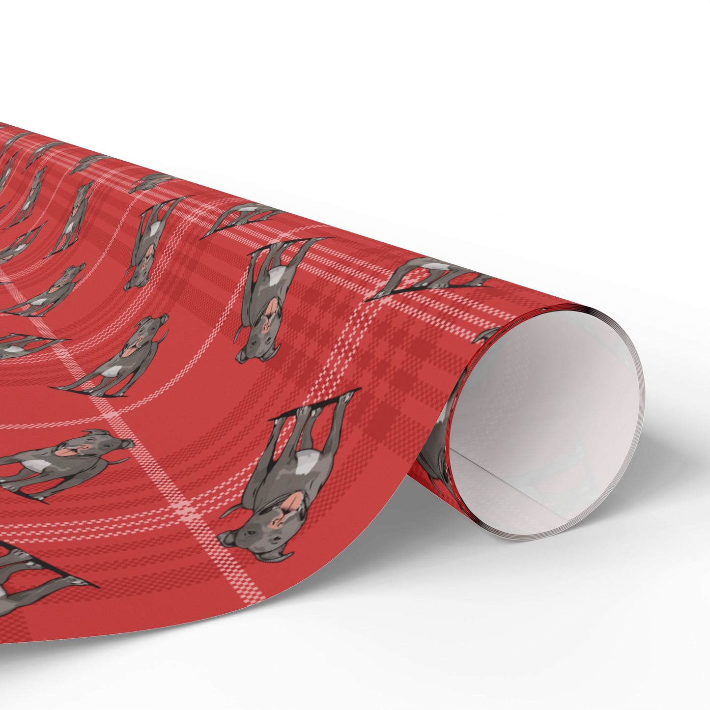 Pit Bull Terrier Dog Wrapping Paper, Red Plaid Dogs Print Gift Wrap Roll, Pitbulls Christmas Holiday Birthday Matte Wrapping Papers