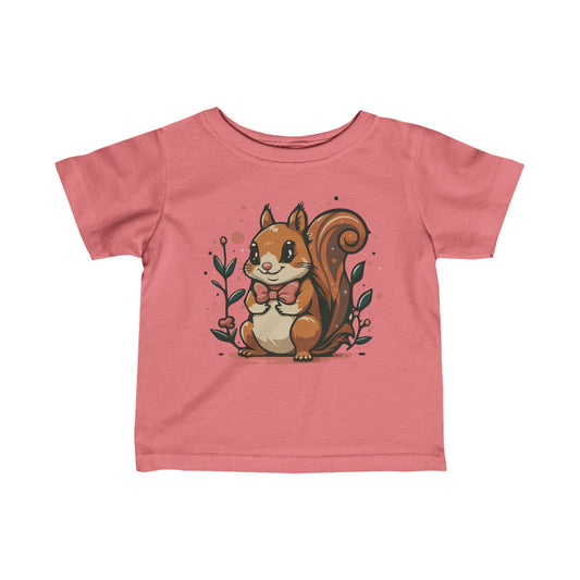 Woodland Squirrel Infant T-shirt - Cute Squirrel with Bowtie and Flowers Baby Girls Tee