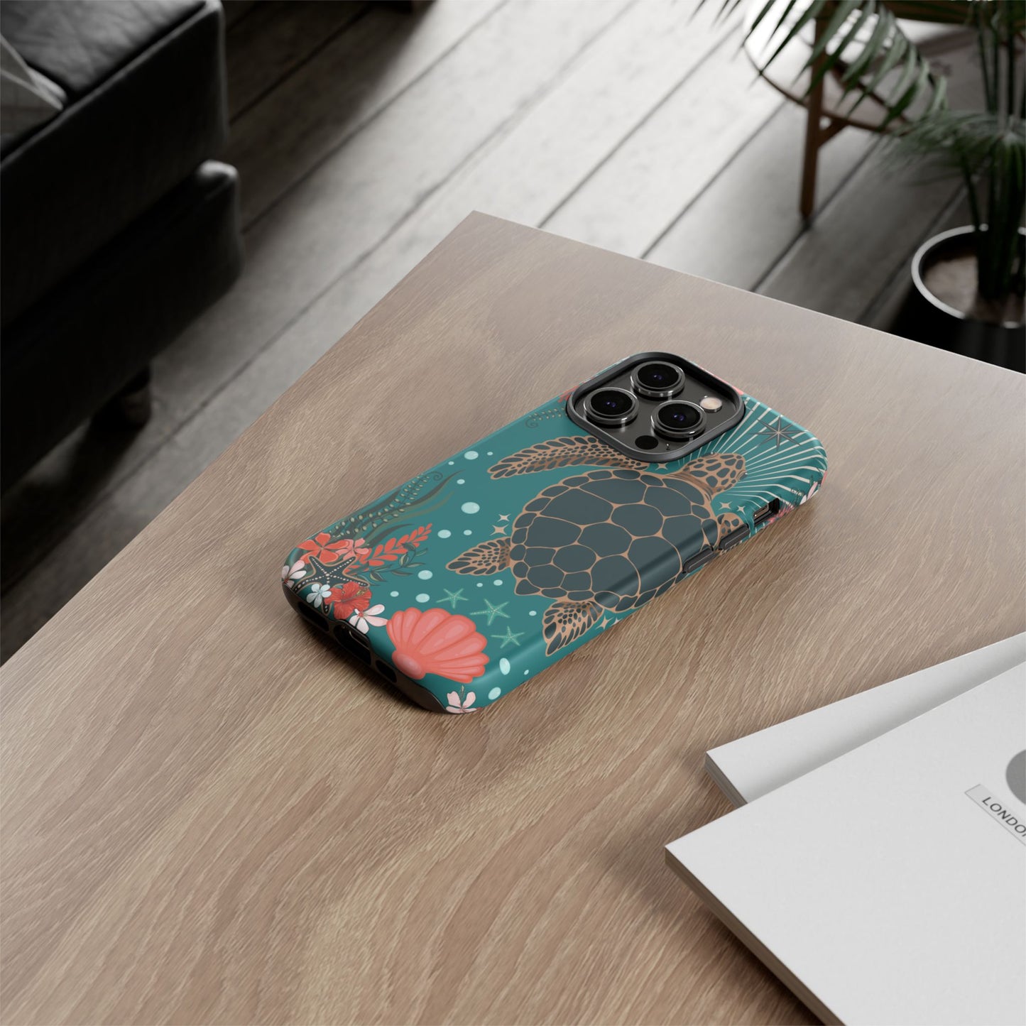 Sea Turtle Illustration Phone Case | Ocean Turtles Coral Floral Pattern Cell Phone Cases - Iphone, Google Pixel, Samsung - Matte Finish