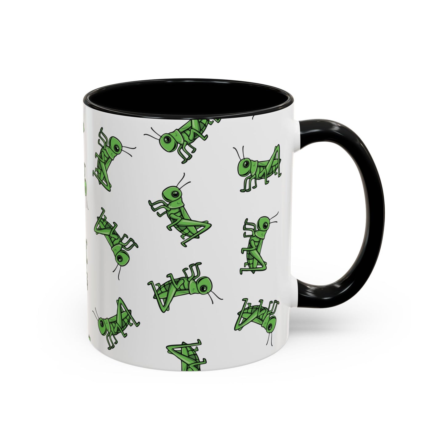 Green Grasshopper Pattern Mug | Grass Hopper Insect Bugs Accent Coffee Mugs, 11 Ounce Garden Nature Ceramic Drinkware