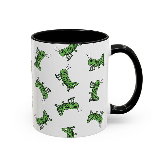 Green Grasshopper Pattern Mug | Grass Hopper Insect Bugs Accent Coffee Mugs, 11 Ounce Garden Nature Ceramic Drinkware