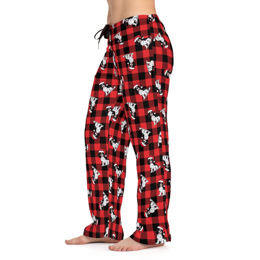 Cavalier King Charles Spaniel Dog Womens Christmas Pajama Pants, Santa Dogs Red PJ Bottoms, Loungewear