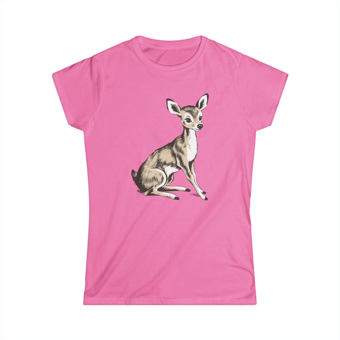 Deer Print Women's Tee, Cute Fawn Artwork Shirt, Soft Cotton T-Shirt, White Doe Graphic Tee, Nature-Inspired Shirt