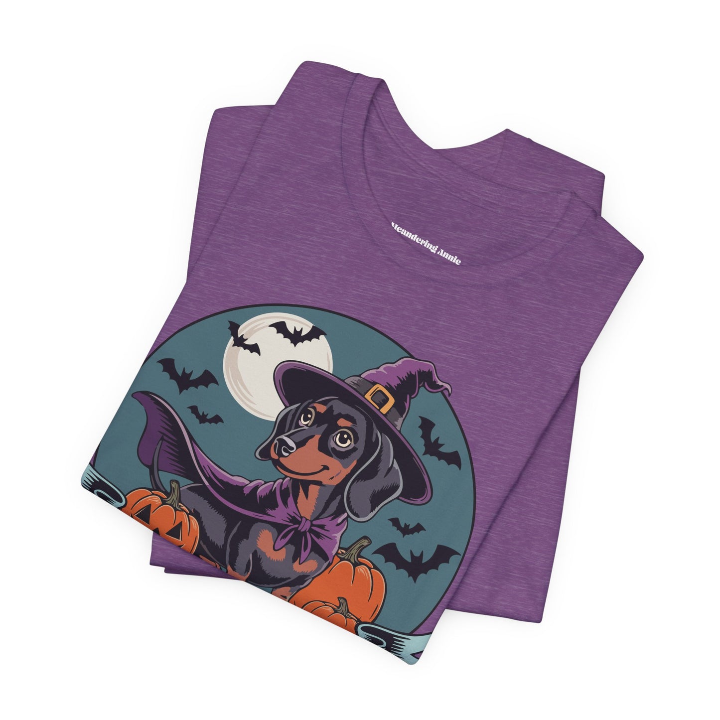 Spooky Dachshund Halloween T-shirt, Happy Halloweenie Unisex Tee, Witchy Weiner Long Dog, Pumpkins Bats, Fall Holiday Shirts