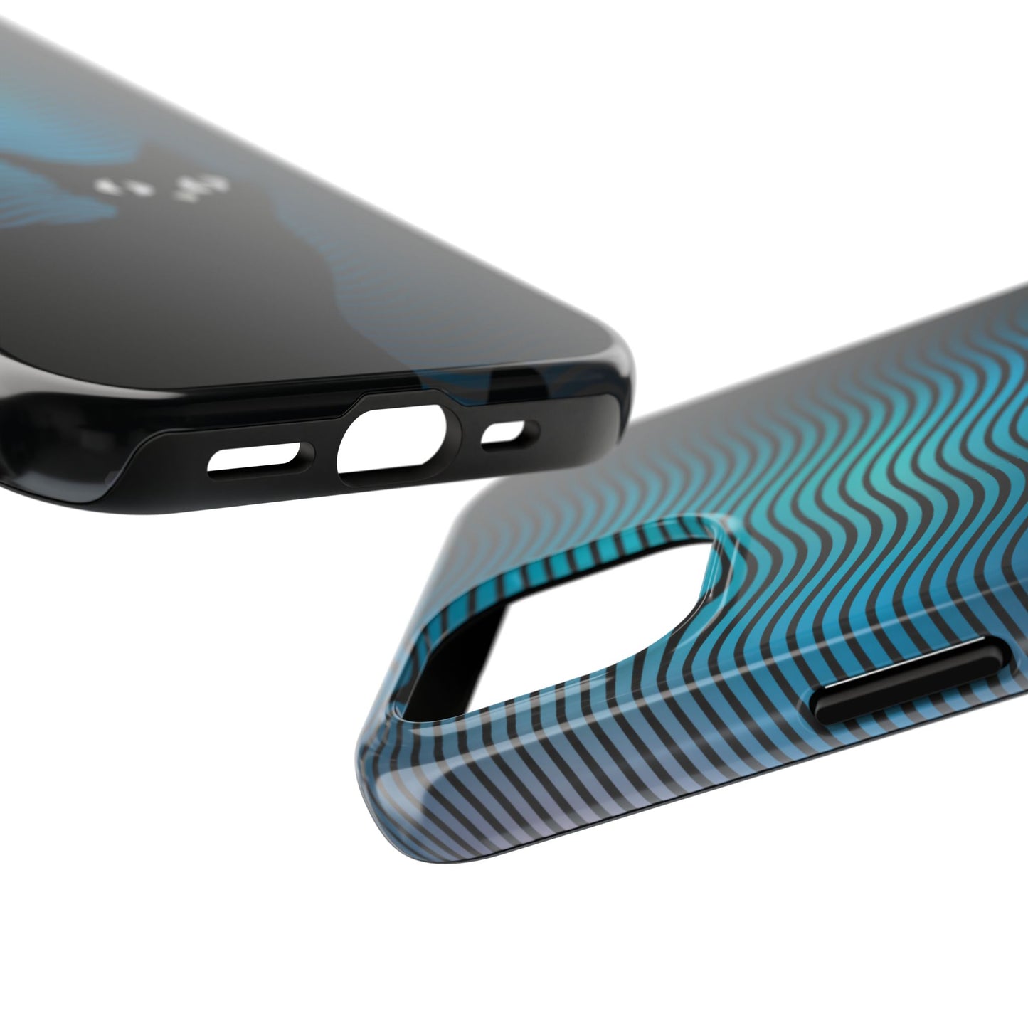 Black Cat Cell Phone Case | Peeking Kitty Graphic on Wavy Teal Background