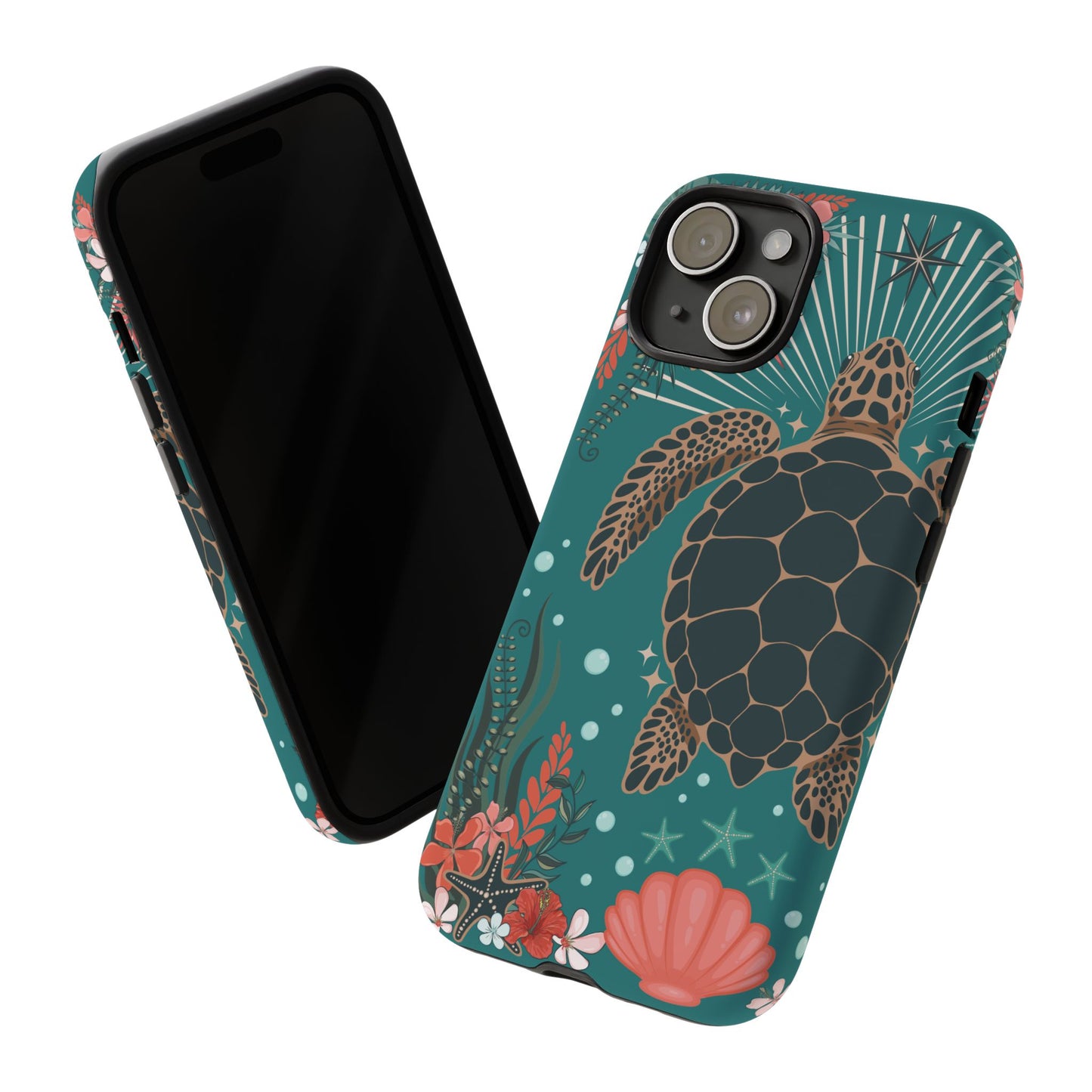 Sea Turtle Illustration Phone Case | Ocean Turtles Coral Floral Pattern Cell Phone Cases - Iphone, Google Pixel, Samsung - Matte Finish