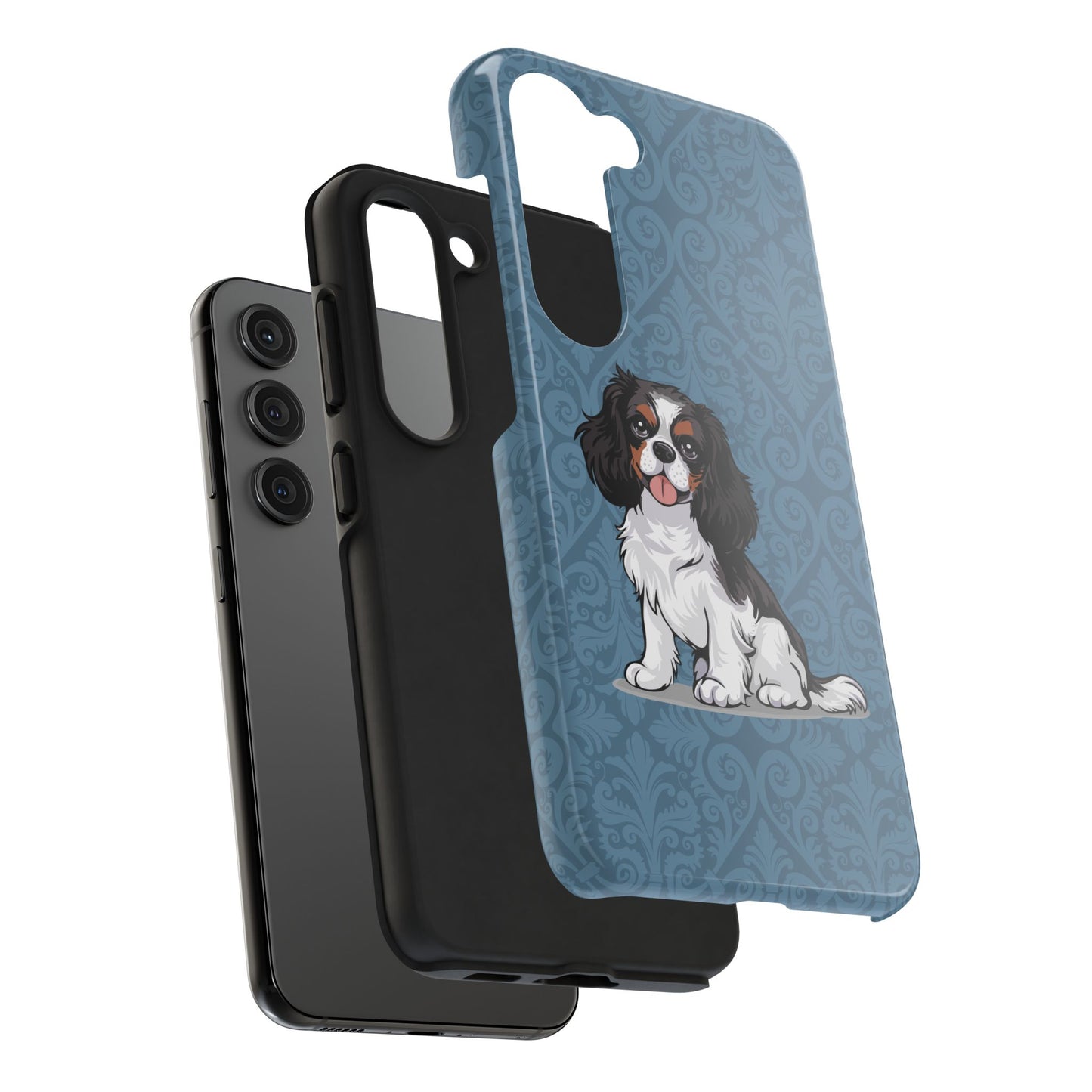Tricolor Cavalier King Charles Spaniel Dog Phone Case, Tough Phone Cases Pet Dogs Blue Pattern