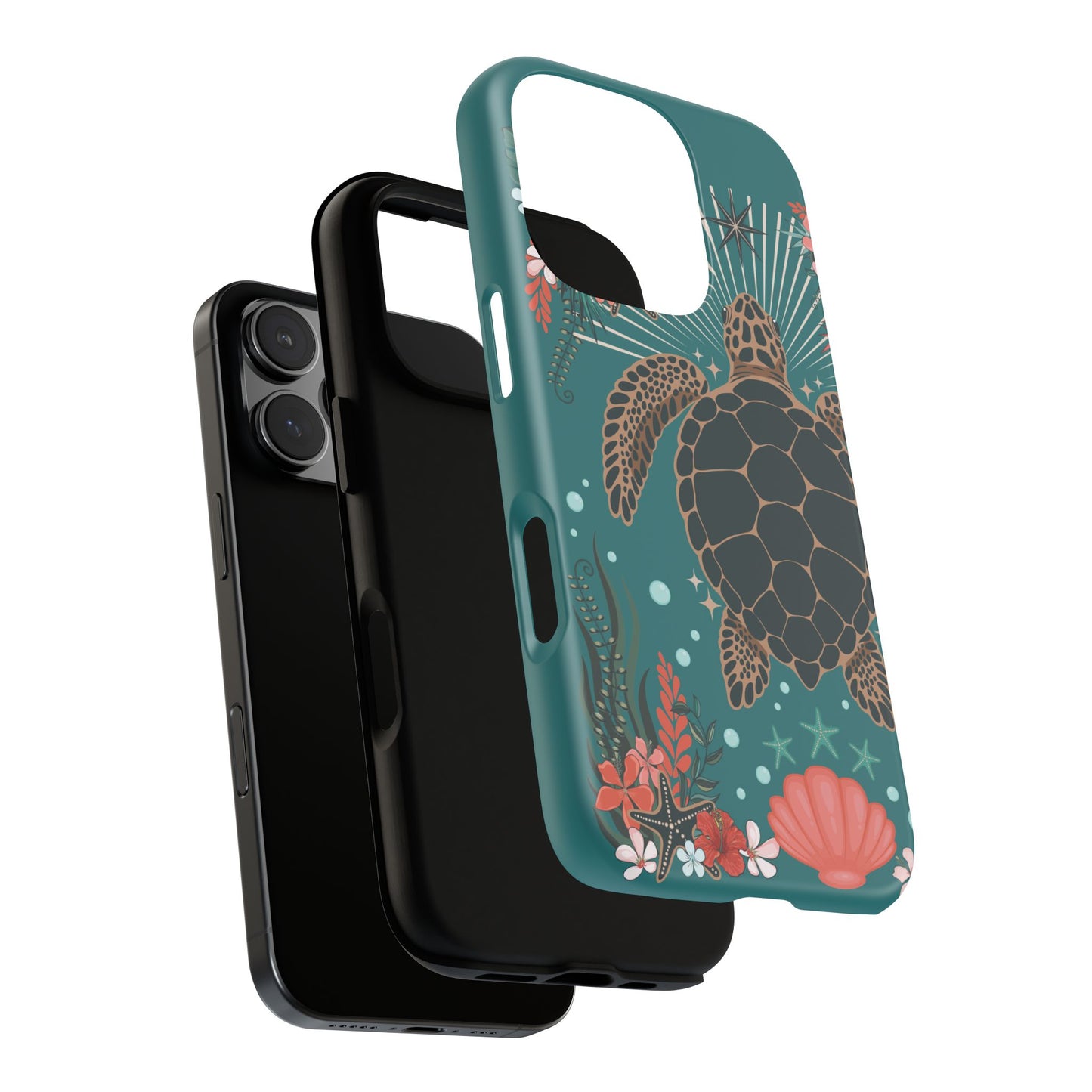 Sea Turtle Illustration Phone Case | Ocean Turtles Coral Floral Pattern Cell Phone Cases - Iphone, Google Pixel, Samsung - Matte Finish