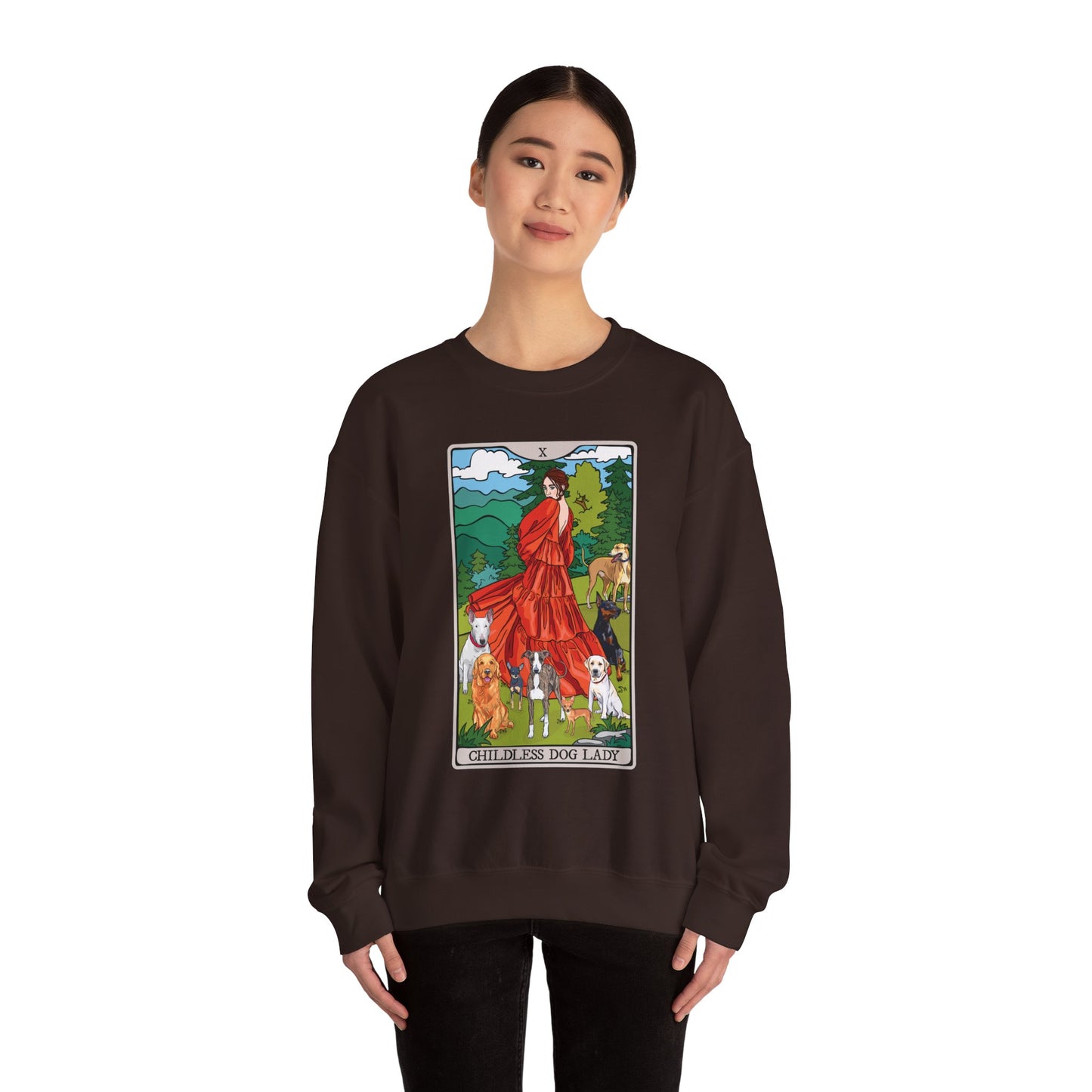 Childless Dog Lady Tarot Card Sweatshirt, Childless Women's Crewneck Sweater, Witchy Dog Lover Long Sleeve Shirt