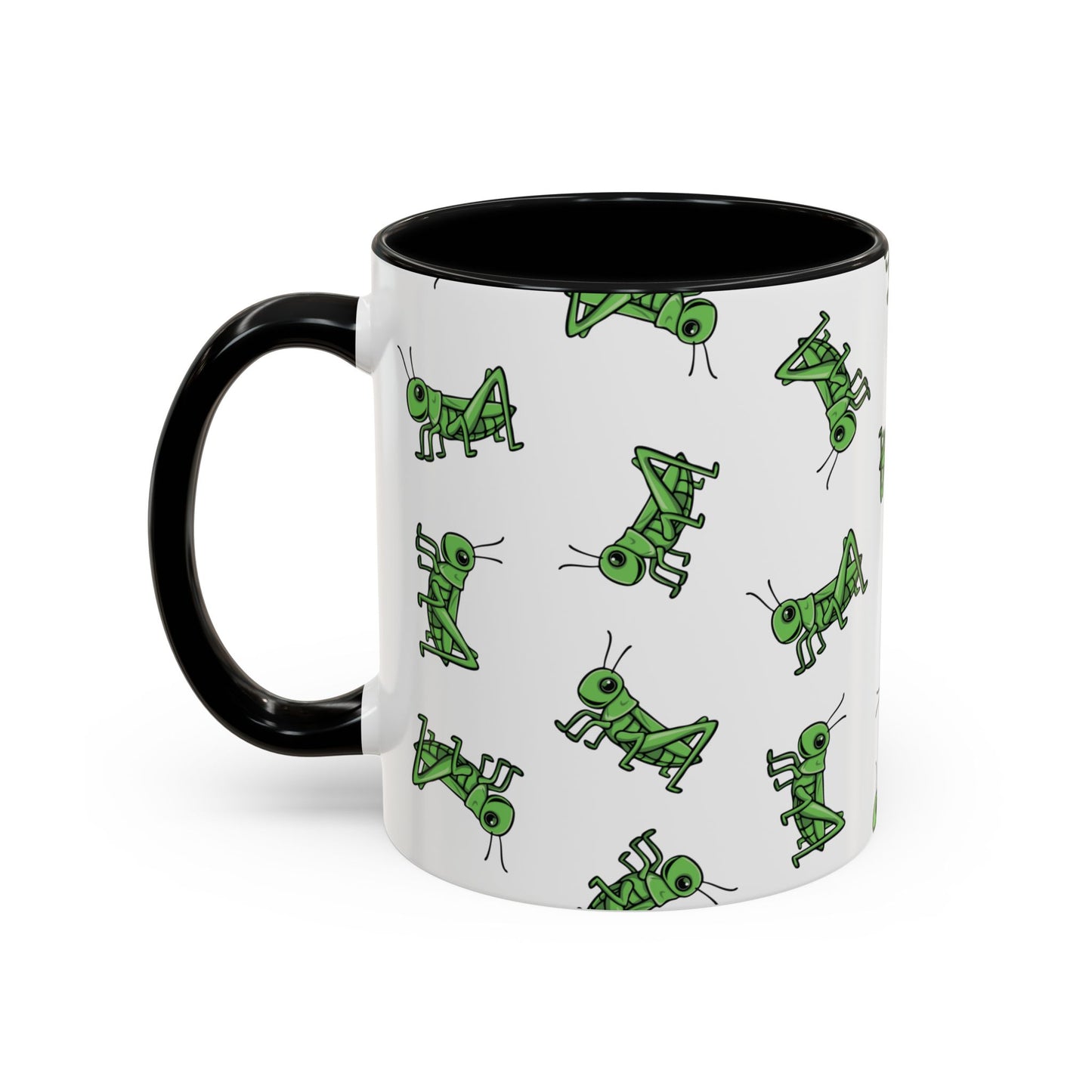 Green Grasshopper Pattern Mug | Grass Hopper Insect Bugs Accent Coffee Mugs, 11 Ounce Garden Nature Ceramic Drinkware