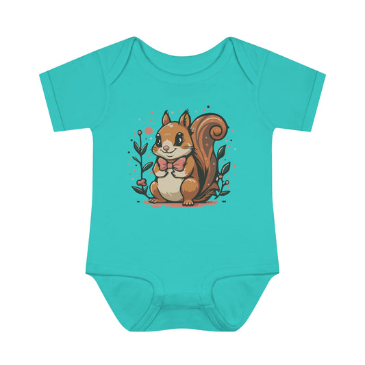 Woodland Squirrel Baby One Piece Infant Baby Rib Bodysuit with Cute Squirrel Print