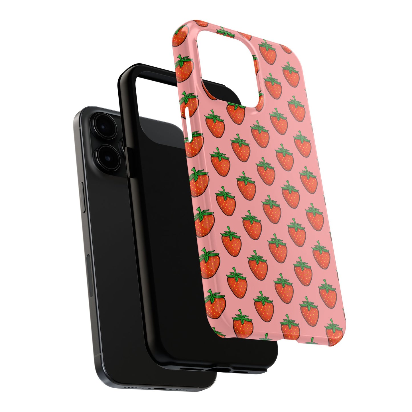 Strawberry Pattern Tough Phone Case, Cute Pink Berry Fruit Strawberries Design Cell Phone Cases