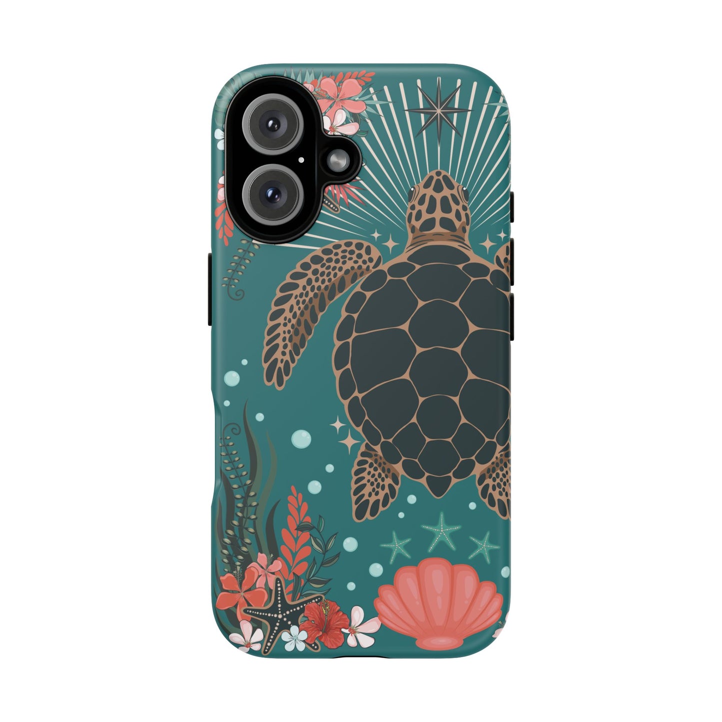 Sea Turtle Illustration Phone Case | Ocean Turtles Coral Floral Pattern Cell Phone Cases - Iphone, Google Pixel, Samsung - Matte Finish