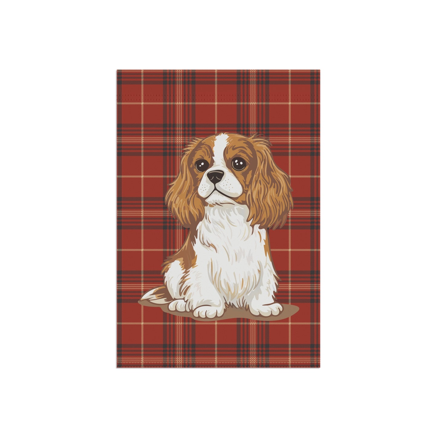 Blenheim Cavalier King Charles Spaniel Red Tartan Plaid Outdoor Garden Banner Flag, Christmas Holiday Yard Decorations