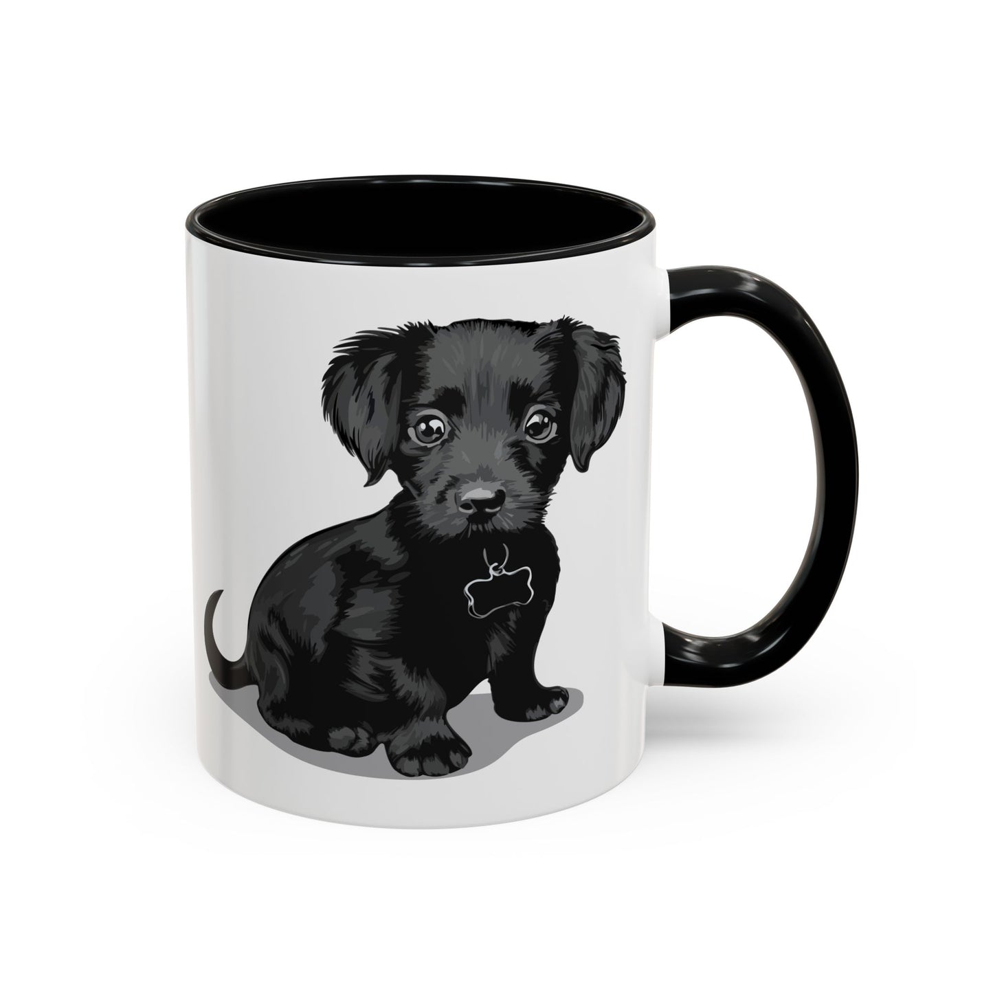 Chiweenie Puppy Dog Coffee Mug with Black Accent Handle, 11oz Cute Chihuahua Dachshund Mix Dog Lover Gift, Unique Ceramic Tea Cups & Mugs