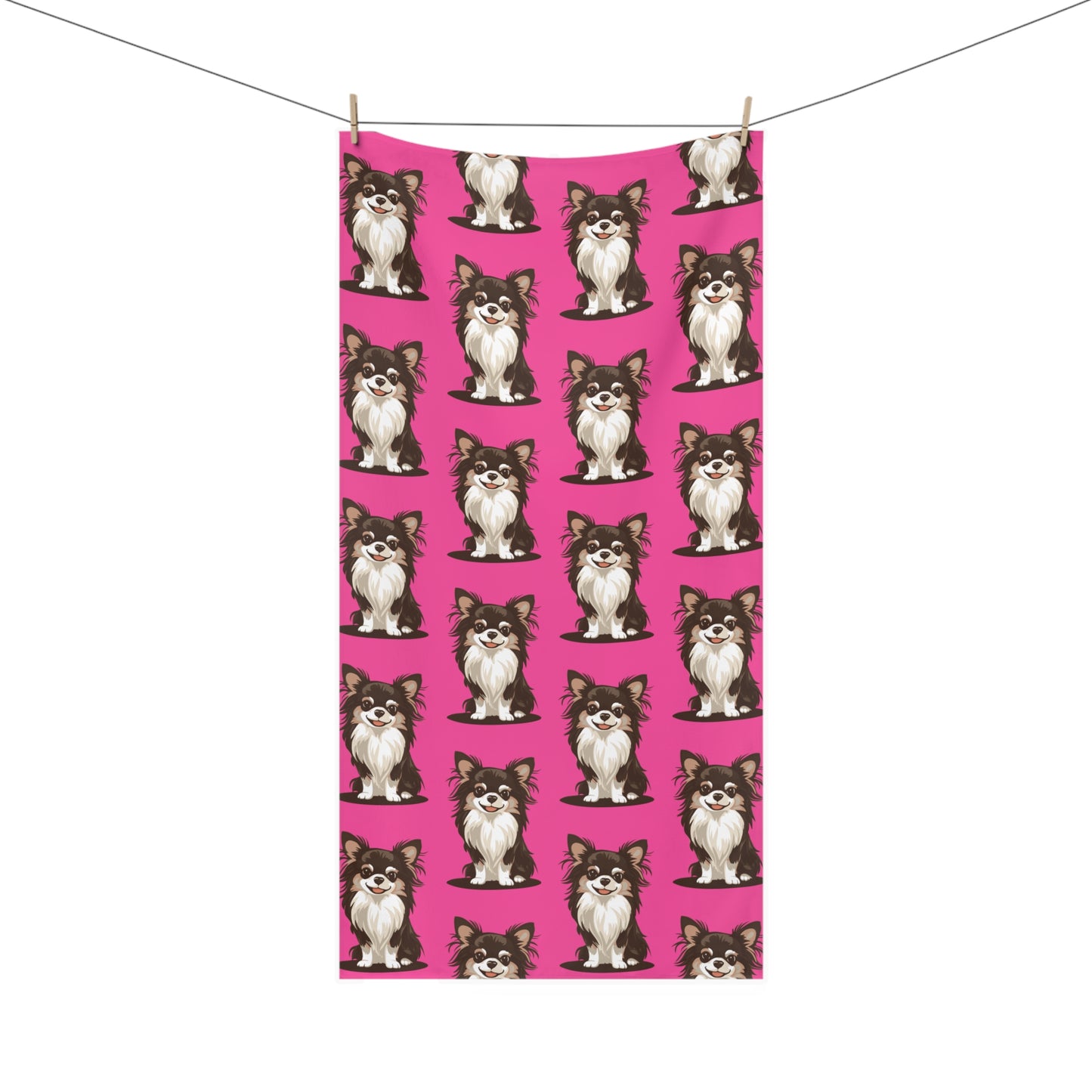 Long Haired Chihuahua Dog Pet Hot Pink Mink-Cotton Beach Towel Bath Towel with Chihuahua Print