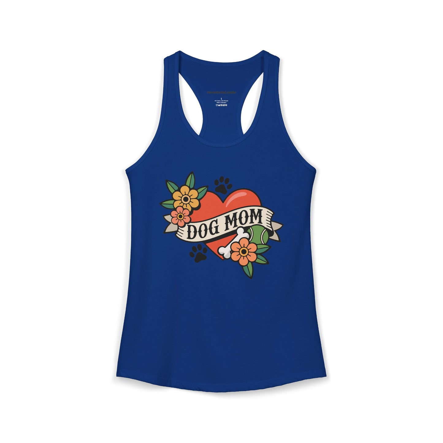 Dog Mom Heart Tattoo Racerback Tank Top, Womens Vintage Tattoos Dogs Paw Prints Artwork, Childless Dog Lady Sleeveless Shirt
