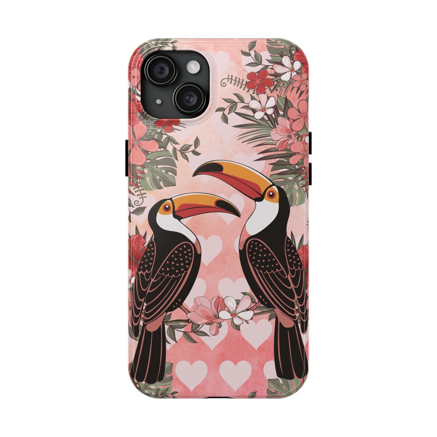 Toucan Tropical Love Birds Phone Case | Tropic Toucans Floral Hearts Art Cell Phone Cases