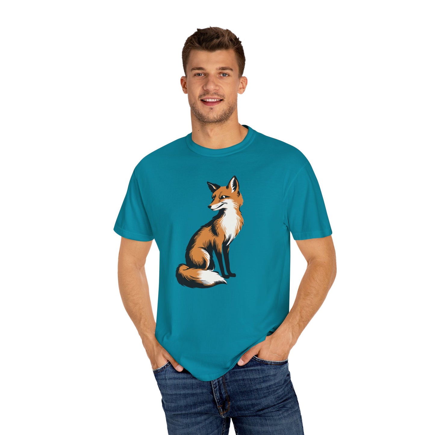 Fox T-shirt Mens Womens Unisex Garment-Dyed Tee with Fox Art Design