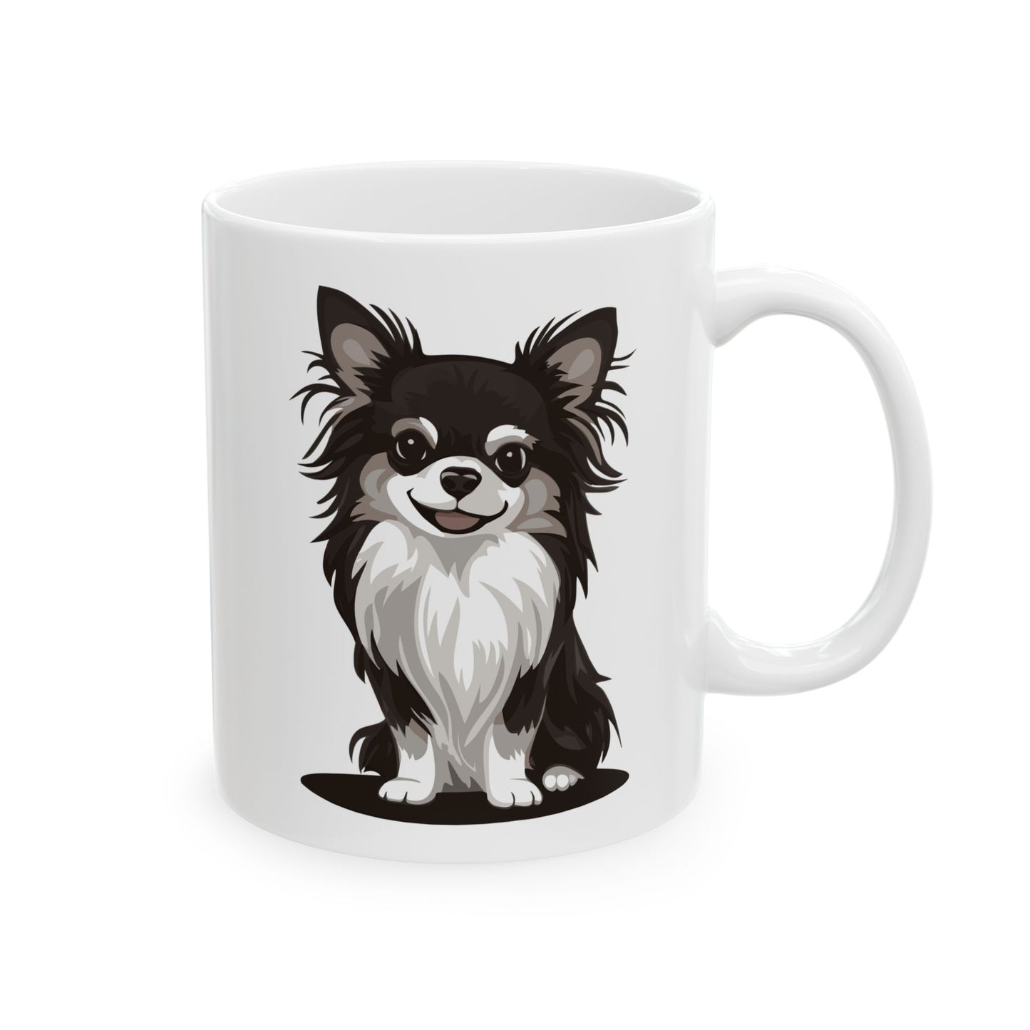 Black Long Haired Chihuahua Dog Ceramic Coffee Tea Mug 11oz with Puppy Dog Print Long Coat Chihuahuas Dogs Pet Coffee Mugs Gifts
