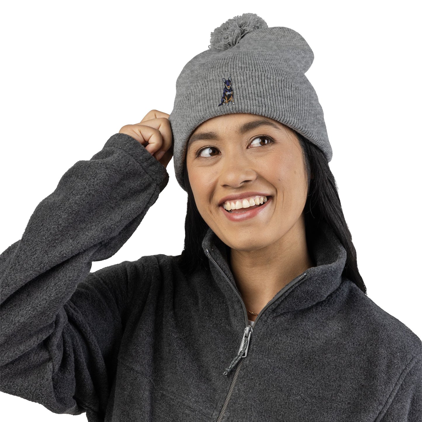 Buddy Embroidered Pom-Pom Knit Beanie Cap, German Shepherd Dog Design, Winter Hat, Accessories Gift, Dog Lover Beanies