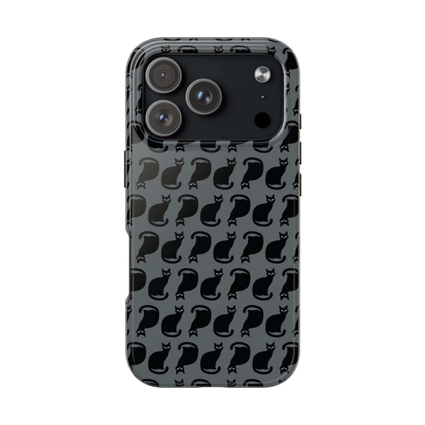 Black Cat Silhouette Pattern Cell Phone Case, Dark Gray Goth Kitty Tough Phone Case