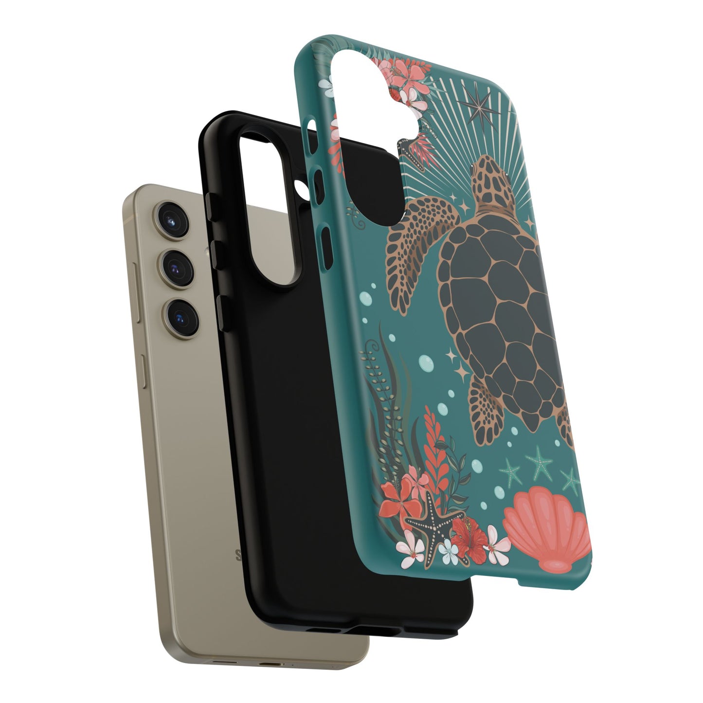 Sea Turtle Illustration Phone Case | Ocean Turtles Coral Floral Pattern Cell Phone Cases - Iphone, Google Pixel, Samsung - Matte Finish