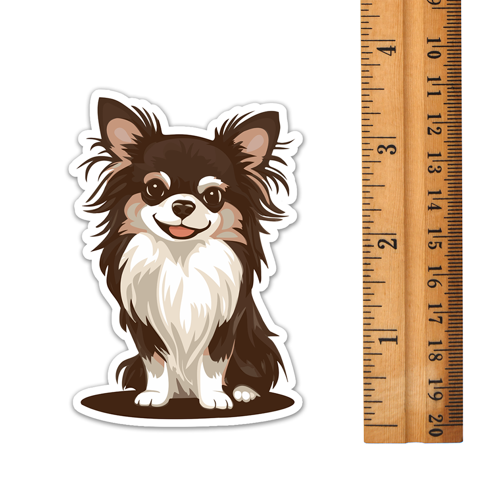 3.5" Long Haired Chihuahua Puppy Dog Sticker - Waterproof, Fade-Resistant Decal Stickers