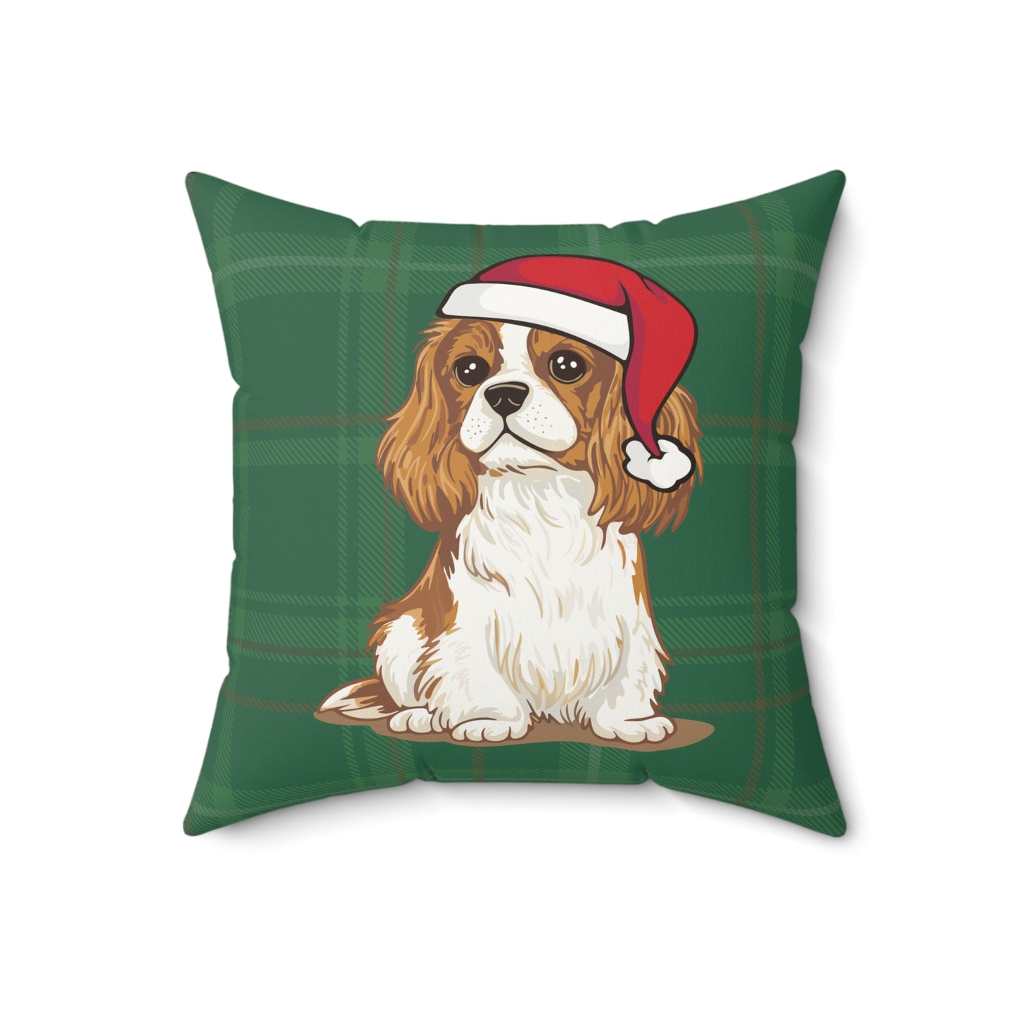 Christmas Dogs Throw Pillow, Cavalier King Charles Spaniel Dog Holiday Home Decor, Faux Suede Green Plaid Cushion Pillows, Xmas Decorations
