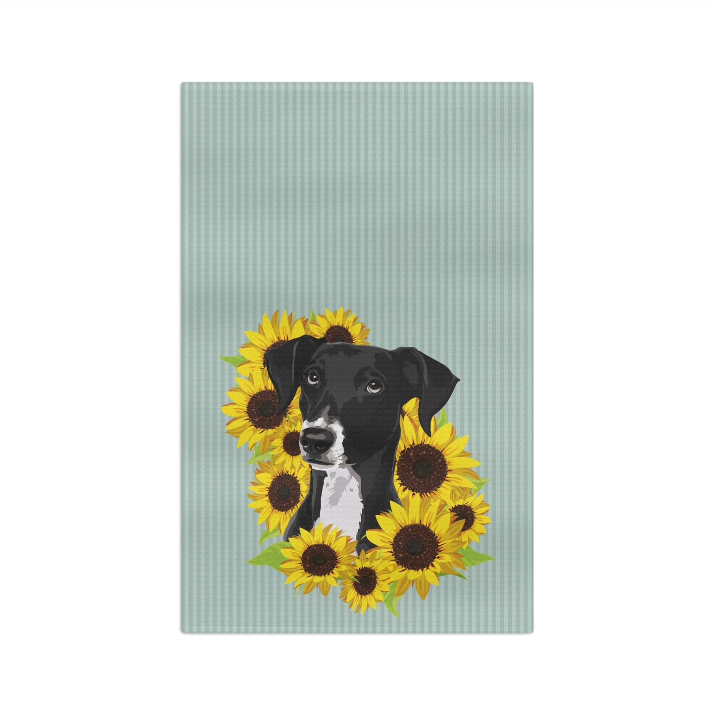 Marley Dog in Sunflowers Kitchen Hand Towel Microfiber Tea Towel - Black Lab Dog with Sunflower Art Print