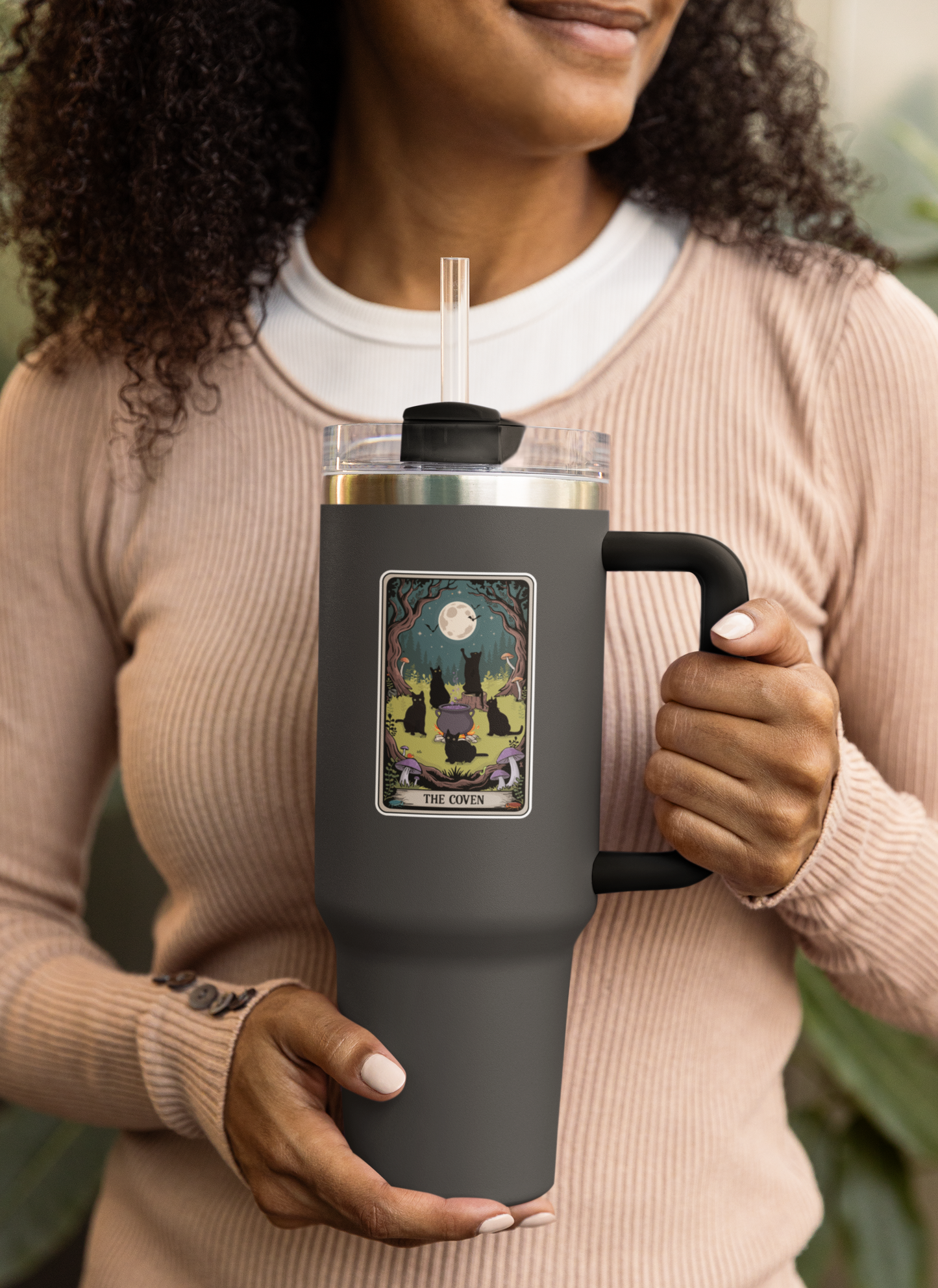 The Coven Witchy Black Cats Tarot Card Sticker - 3.5" Halloween Vinyl Decal Stickers Goth Cat Tarot Cards Design Waterproof Decals