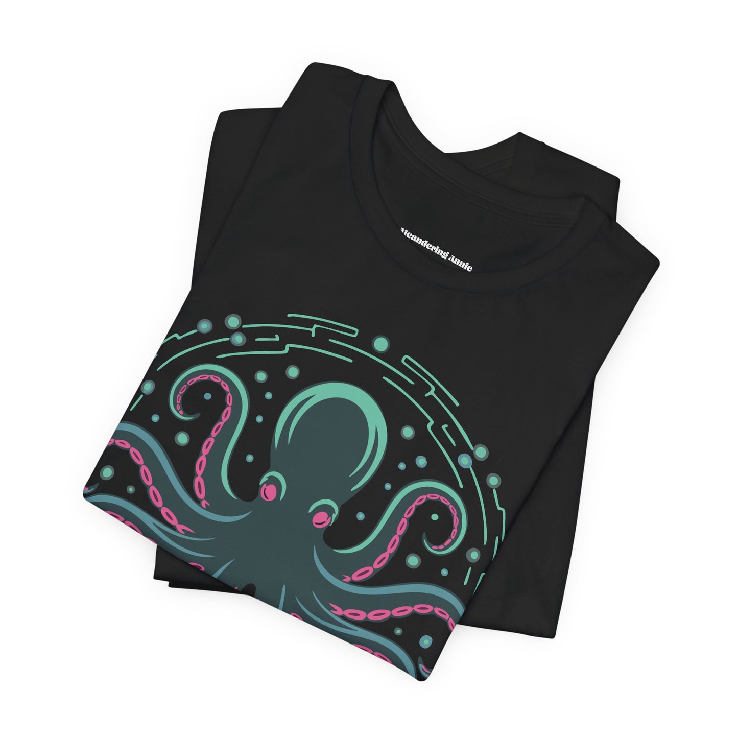 Neon Digital Octopus Tee | Retro Cyberpunk Illustration Graphic T-Shirt, Ocean Life Artwork Octopi Black Tees