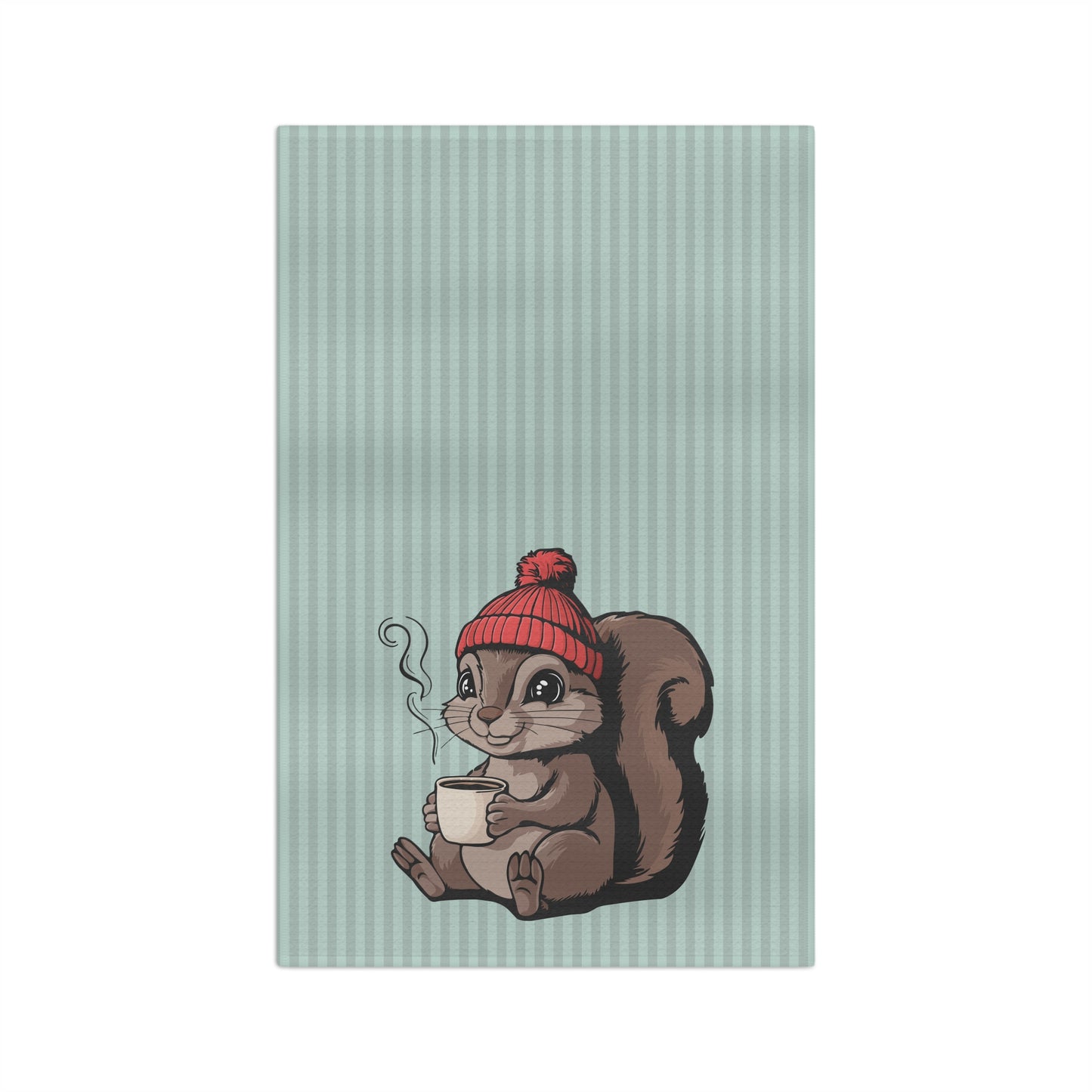 Cozy Squirrel Kitchen Hand Towel Microfiber Tea Towel with Squirrel in Beanie with Cup Of Coffee Graphic Print